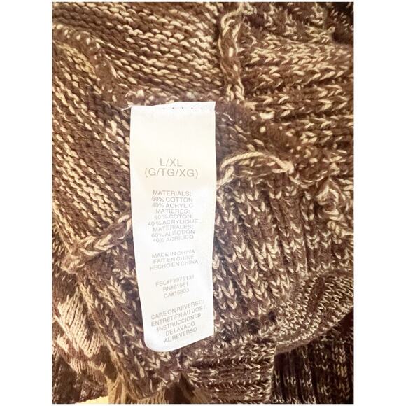 Boutique Knitted Pancho Tan Brown Aztec Design Size L/XL Cowl Neck Buttons - Picture 8 of 16